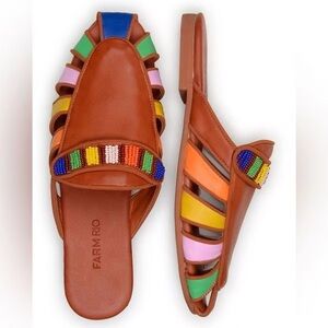 Farm Rio Rust Rainbow Beaded Mule Sandals | Size 8